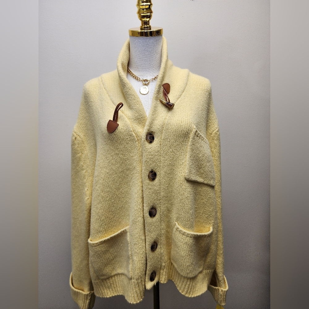 Callahan Shawl Collar Toggle Cardigan Yellow Chunky Knit Sweater Size 1X